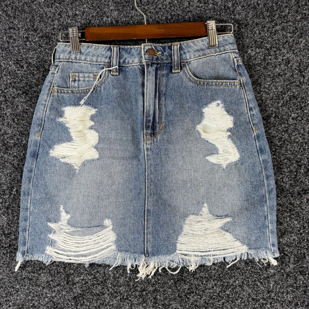 Hollister Ultra High-Rise Distressed Denim Mini Skirt Light Wash Size 1 W25 NWT